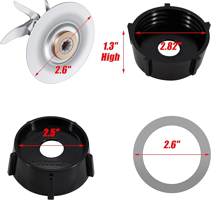 Replacement Parts Compatible with Oster Osterizer Blender Blade with Rubber Seal Gasket & 4902 Jar Bottom - 6 Point Fusion Blade 4980