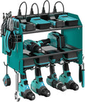 CCCEI Modular Power Tool Organizer Wall Mount with Charging Station. Garage Drill Storage Shelf with Hooks, Heavy Duty Rack, Tool Battery Holder Built in 8 Outlet. Gift for Men. Navy Blue, 1 Pack.