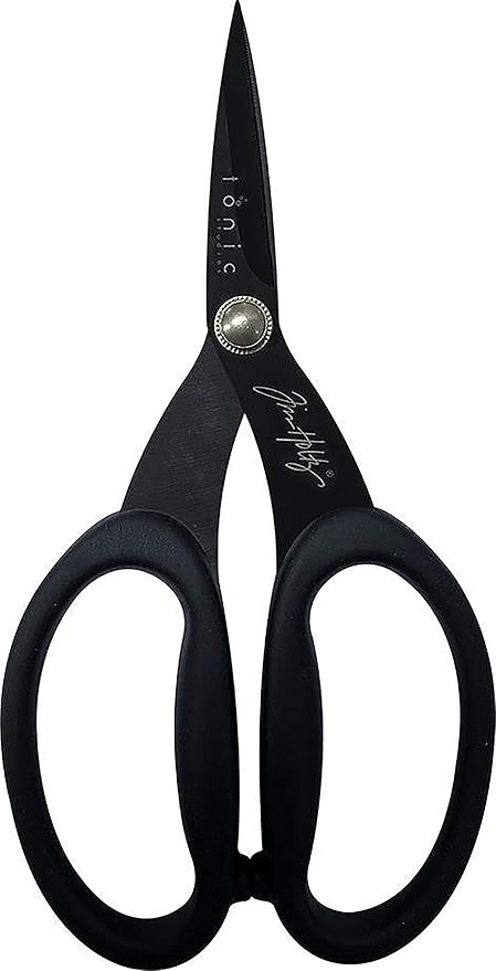 Tim Holtz Small Titanium Scissors - 7 Inch Mini Snips with Micro Serrated Blade - Non Stick Craft Tool for Cutting Paper, Fabric, and Sewing - Black Comfort Grip Handles