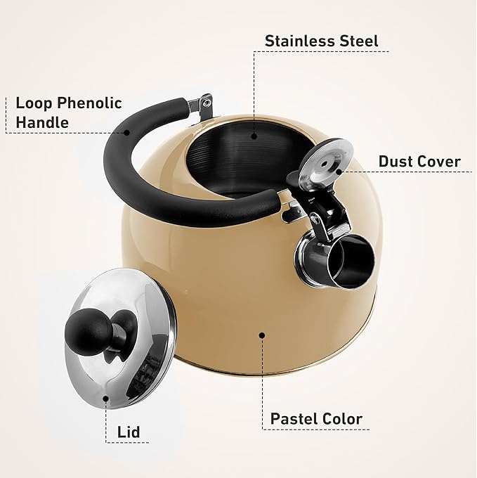 Lily's Home 2 Quart Stainless Steel Whistling Tea Kettle, the Perfect Stovetop Tea and Water Boilers for Your Home, Dorm, Condo or Apartment. (Pastel Green)