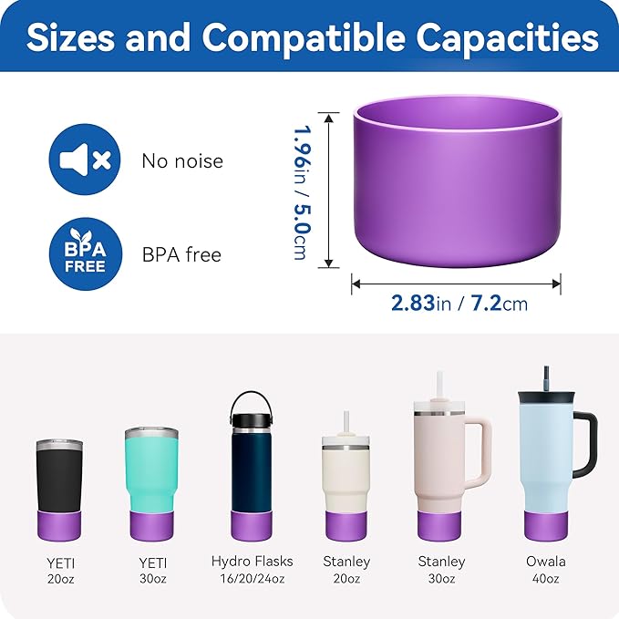 2 Pack Silicone Boot | Compatible with Hydro Flask, Owala, Yeti, Stanley & More | Fits 2.75-2.85" Bottom Bottles/Tumblers (12-40oz) | Anti-Slip | BPA-Free | Scratch & Noise Resistant