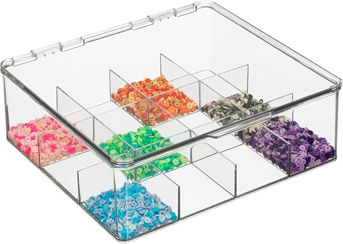 mDesign Plastic Kitchen Organiser — Practical Storage Box with 12 Compartments and Hinged Lid — Pantry Storage Box with Lid for Tea, Coffee, Spices and Other Foodstuffs — Clear