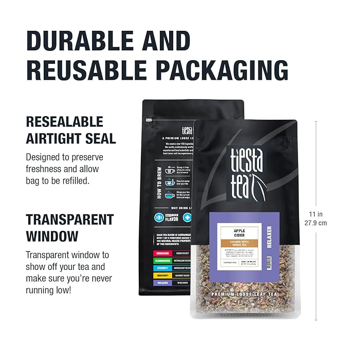 Tiesta Tea - Apple Cider, Loose Leaf, Caramel Apple Herbal Tea, Non-Caffeinated Herbal Blend, Make Hot or Iced, Brews Up to 140-200 Cups, 16 oz Resealable Bulk Pouch
