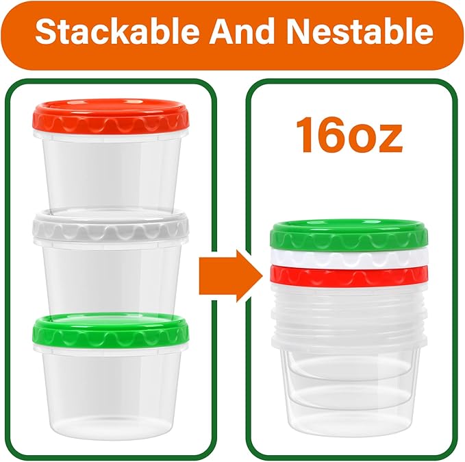 EONJOE 16 oz Plastic Freezer Containers with Lids 2 Cup Food Storage Container BPA Free Stackable Airtight Dishwasher Safe,12 Pack
