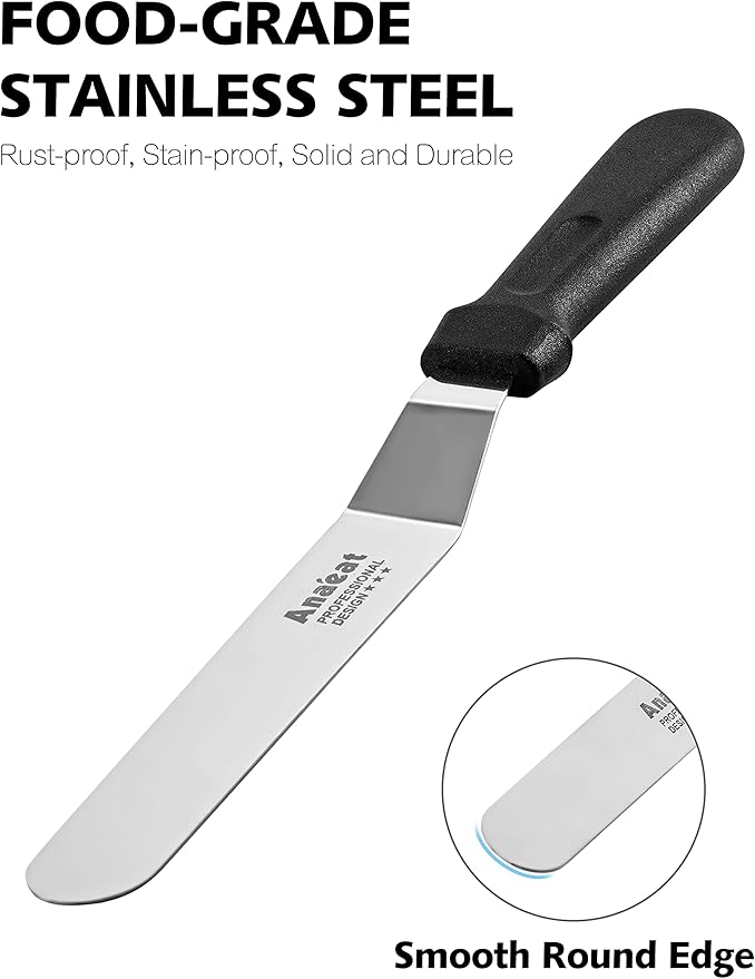 Anaeat Icing Spatulas, Set of 3 Professional Cake Angled Offset Spatula with 4", 6", 8" Stainless Steel Blades - Thickened Frosting Knife with Plastic Handle for Cake Decorating, Pastry & Baking