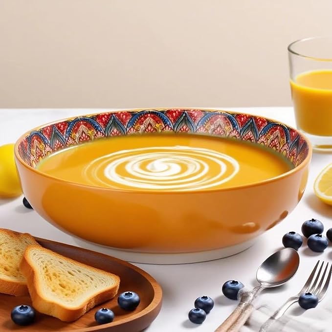 OZY Large Serving Bowls,10 inch Ceramic Salad Bowls,Ideal Housewarming Gift,Vibrant Color Soup Bowls for Party,Pasta,Fruit,Dishwasher & Microwave Safe Soup Bowls (Orange)