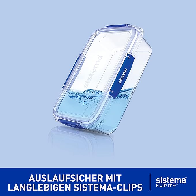 Sistema KLIP IT PLUS Leakproof Food Storage Containers | 1 L | Airtight & Stackable Meal Prep Containers with Lids | BPA-Free | 3 Count