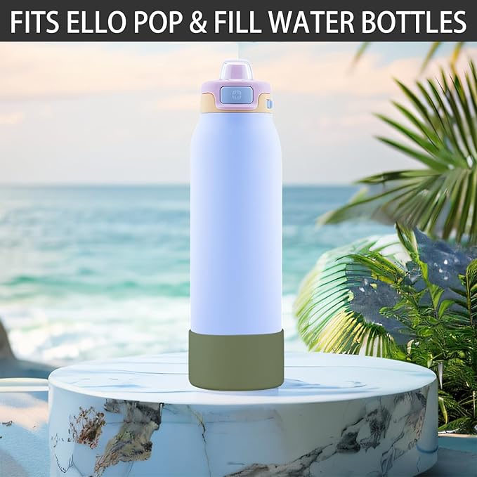 2 PCS Silicone Bottom for Ello Pop 32 OZ Water Bottle, Water Boot for Ello Pop,Avoid Scratches and Noise (Military Green, 22oz)