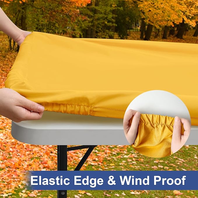 homing Rectangle Table Cloth Cover, Waterproof Polyester Elastic Fitted Tablecloth, Fits for 4 Foot Folding Tables, Washable Table Protector for Fall, Thanksgiving (Mustard Yellow, 30" x 48")