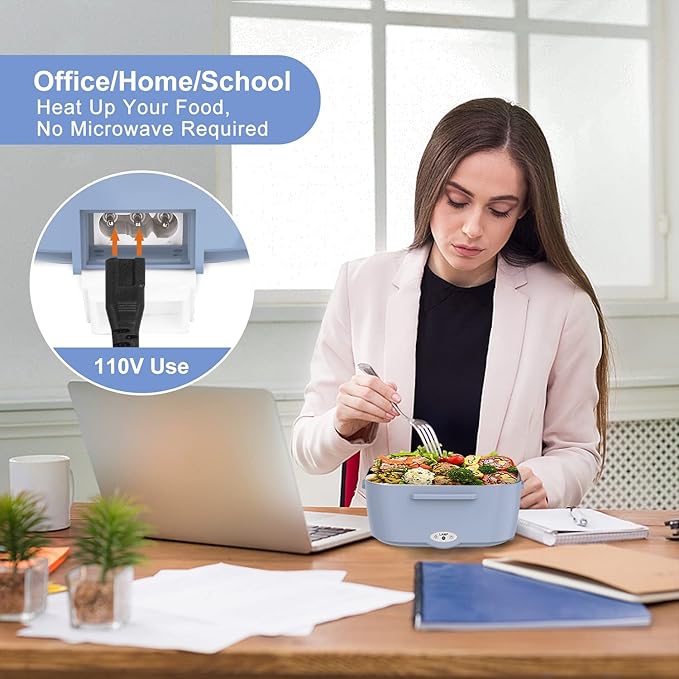 Electric Lunch Box Food Heater, 3 in 1 Ultra Quick Heated Lunch Boxes for Adults, 12V/24V/110V Portable Food Warmer for Car/Truck/Office With Fork Spoon and Insulated Carry Bag