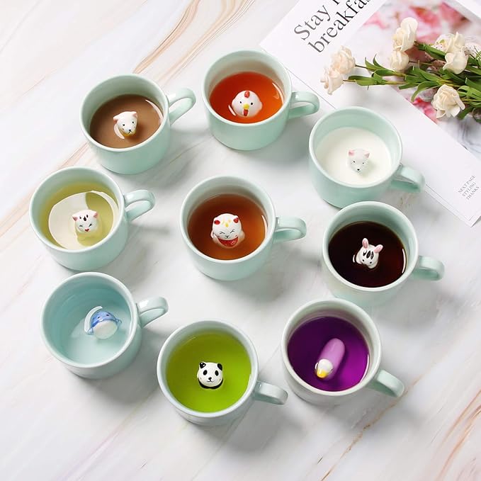 Surprise 3D Coffee Mug Animal Inside 8 oz with Panda,Cute Cartoon Handmade Ceramics Cup,Christmas Birthday Surprise for Friends Family or Kids (Panda)