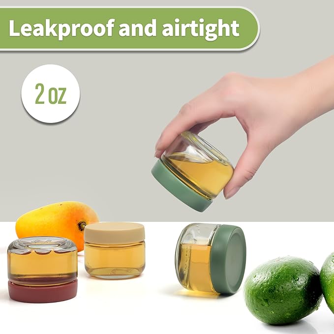 EONJOE 2 oz Glass Jars with Lids Dressing Containers Sauce Cups Mini Condiment Dip Jars To Go Lunch Accessories,12-Pack