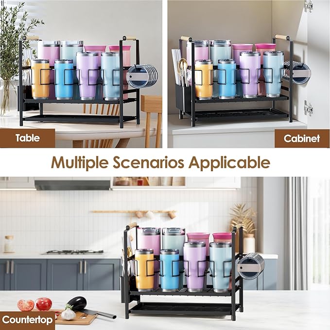 Housolution Water Bottle Organizer Drying Rack for 10 to 40 oz Cups, Multifunctional 8 Slots Tumbler Organizer Cup Holder Rack Compatible with Stanley, Owala, Simple Modern and Other Brands