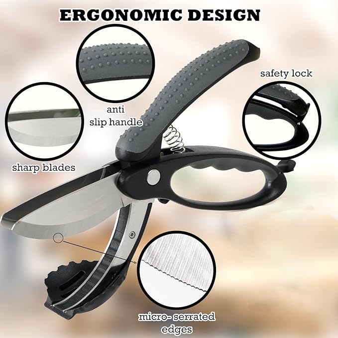 Salad Scissors with Double Blades, Lettuce Chopper for Chopped Salad, Black