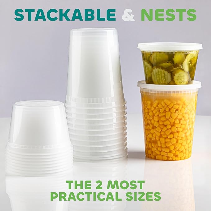 JoyServe Deli Food Storage Containers with Lids - (48 Sets) 24-32 Oz Quart Size & 24-16 Oz Pint Size Plastic Airtight Takeout Meal Prep Storage, BPA-Free, Dishwasher, Microwave Safe