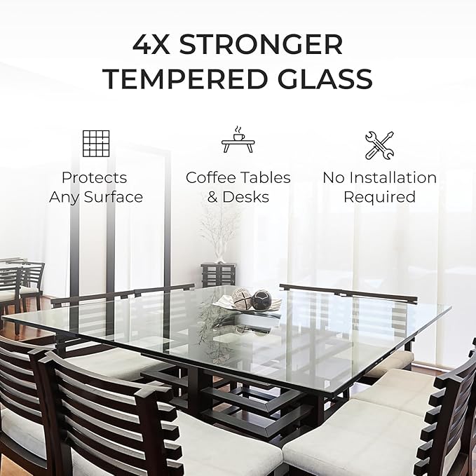 Fab Glass and Mirror Tempered Glass Table Top 36x72 Inch Rectangle 1/4" Thick Clear Furniture Protector with Flat Polish Edge Eased Corners for Coffee Dining Tables Desks