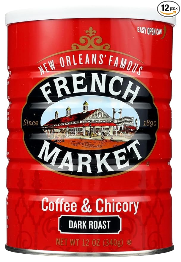 French Market Coffee & Chicory Dark Roast Ground Coffee, 12oz Can (Pack of 12)