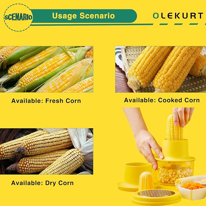 Corn Stripper and Peeler Tool with Bowl, Quick & Safe Corn Kernel Cutter for Shucking Corn on Cob, Comes with Non-Slip Safety Handle (Yellow)