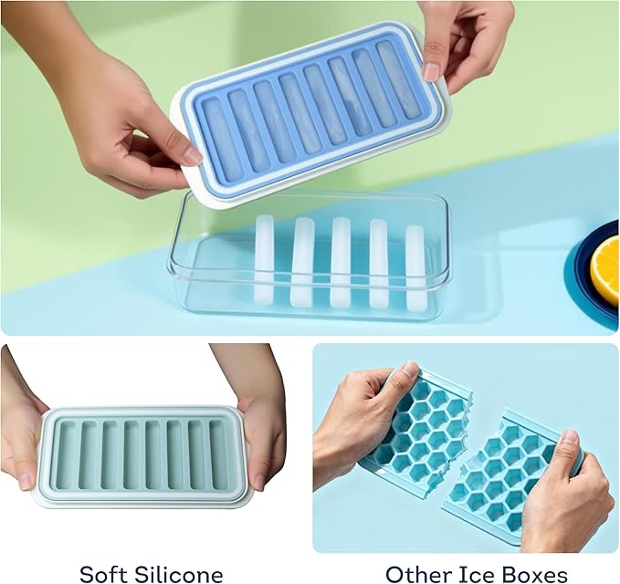 Lily's Home Flexible Silicone Ice Cube Tray - Durable Easy Release - Fresh Youthful Colors - Water Fill Port - Compact 9x4.5 Size - Multi-Purpose Use - Ice Cube Trays for Freezer - Set of 3
