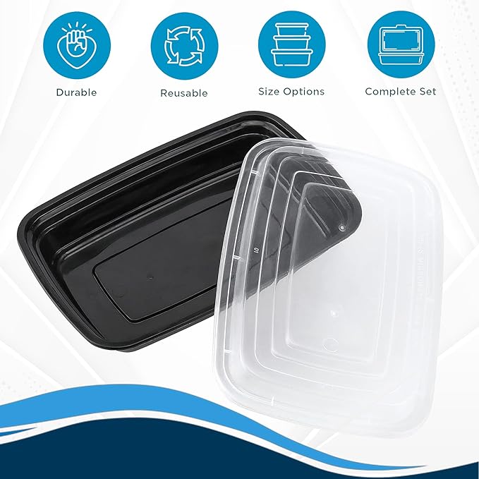 Ruthy's Outlet Meal Prep Containers W/Lids -Square Food Storage – BPA-Free| Stackable | Microwave | Freezer & Dishwasher Safe | Reusable Lunch Bento Box Portion Control & Planning (15 Pack, 32 oz)