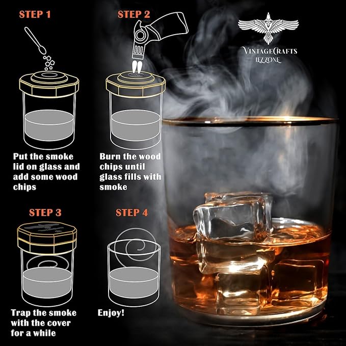 Cocktail Smoker Kit with Torch, Whiskey/Bourbon/Old Fashioned Smoker Kit with Torch,6 Flavor of Wood Chips,Orange/Apple/Oak/Cherry/Walnut/Mesquite,Birthday Gifts for Man,Husband,Dad(No Butane)