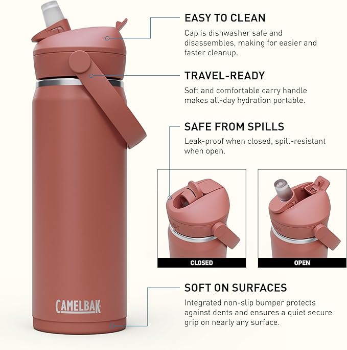 CamelBak Thrive Flip Straw Insulated Stainless Steel Water Bottle Sierra Red, 20oz