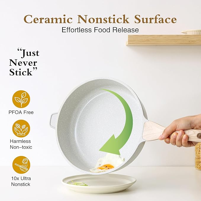 Kordisen Nonstick Ceramic Deep Frying Pan, 11 Inch Non Toxic Skillet with Lid, Healthy Jumbo Cooker, Saute Pan for Cooking, Induction Cookware, PFOA & PFAS Free