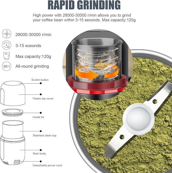 COOL KNIGHT Herb Grinder [large capacity/fast/Electric ]-Spice Herb Coffee Grinder with Pollen Catcher/- 7.5" (Black)