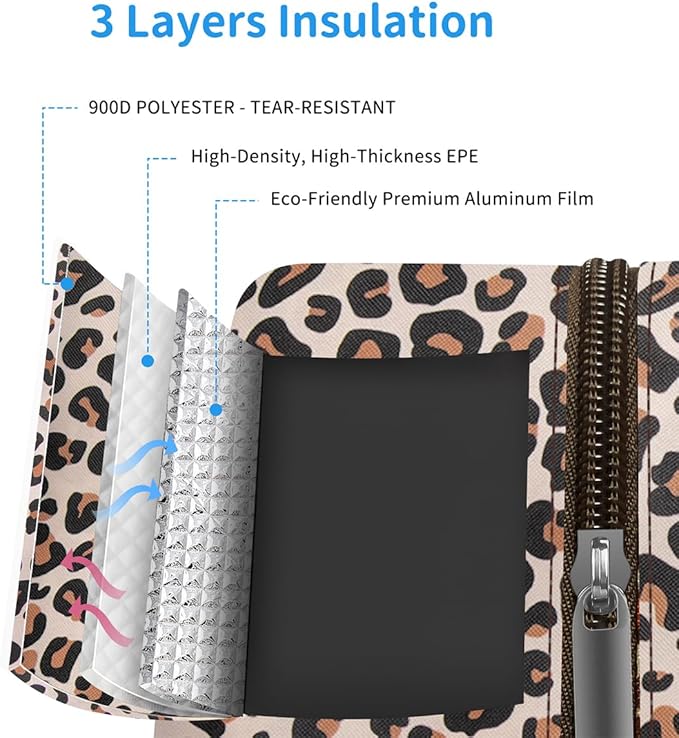 DALINDA Lunch Bag Women,Lunch Box Adult for Women Men Reusable Insulated Lunch Tote Bag,Leakproof Food Handbags Case High Capacity for Travel Work Picnic Beach,Leopard