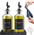 Clear Glass Olive Oil Dispenser Bottles For Kitchen With Silicone Tray & 40 Labels, Soy Sauce Dispenser, Coffee Syrup Dispenser, Olive Oil Bottles Set Of 2, Black