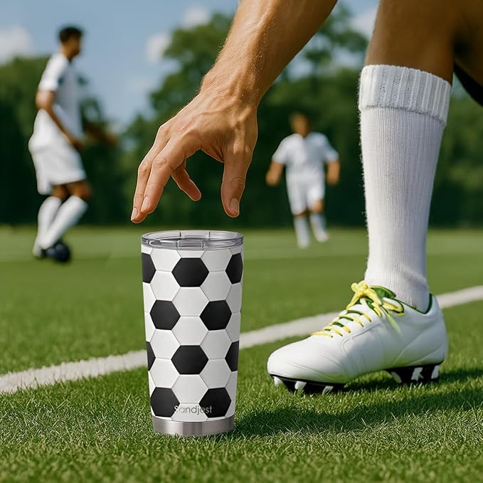 SANDJEST Soccer Tumbler 20oz Stainless Steel Insulated, Travel Coffee Cup, Sport Tumblers Gifts for Soccer Lovers, Men Women, Coach, Birthday, Christmas