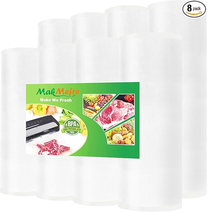 MakMeFre 8Pack 8"x16.5'(4Rolls) and 11"x16.5'(4Rolls) Vacuum Sealer Bags Rolls with BPA Free,Heavy Duty Vacuum Sealer Storage Bags Rolls,Cut to Size Roll,Great for Sous Vide Cooking