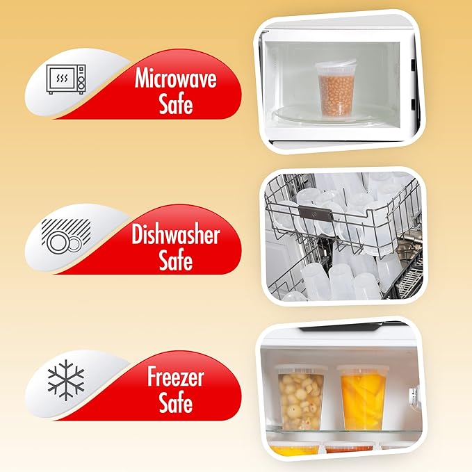 32oz-Deli Containers with Leakproof Lids-50 Pack BPA-Free Plastic Microwaveable Clear Food Storage Container Premium Heavy-Duty Quality, Freezer & Dishwasher Safe