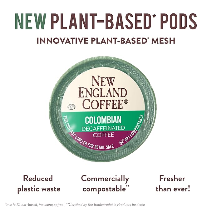 New England Coffee Colombian Decaffeinated Medium Roast Single Serve Pods, 12ct Box (Pack of 1)
