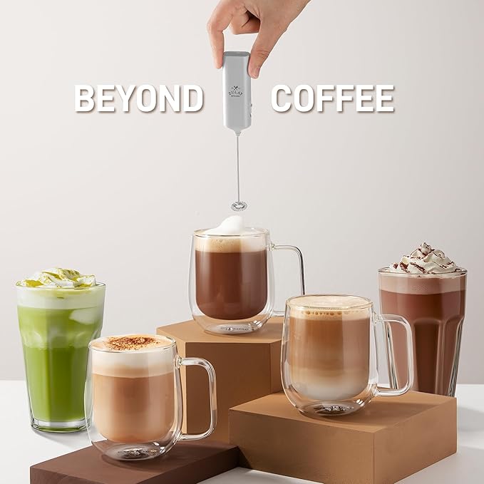 Mini & Mighty Milk Frother Wand – Powerful Handheld Coffee Frother, Battery Operated Drink Mixer – Compact Pocket Size – Detachable Whisk for Latte, Cappuccino, Matcha, Hot Chocolate – Gray