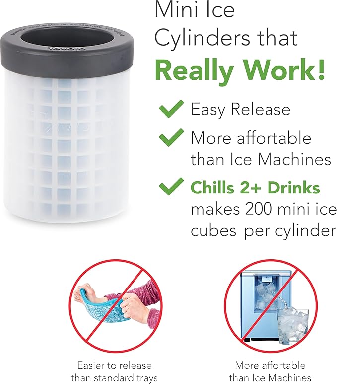Tovolo Mini Ice Cylinder Squeeze Release Pack of 2 Mini Nugget Ice Maker 200 Cubes Per Mold, BPA Free Dishwasher Safe Compact Mini Ice Cube Cylinder Silicone Molds Compact Design Apartment Essentials