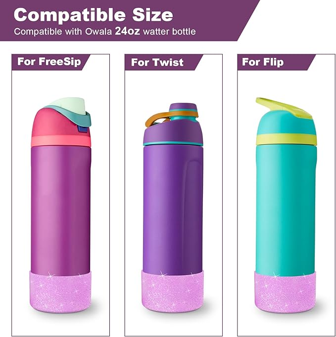2PCS Glitter Silicone Boot for Owala Water Bottle, Anti-Slip Protective Sleeve for Owala Twist,FreeSip and Flip Stainless Steel Water Bottle, BPA-Free, Dishwasher Safe, Accessories