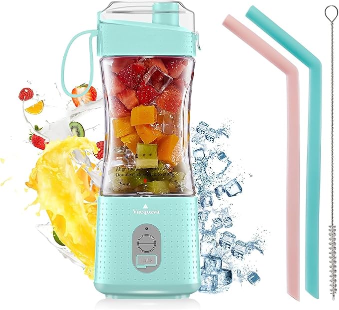 Vaeqozva Portable Blender USB Rechargeable Personal Mixer Fruit Mini Blender for Smoothie, Fruit Juice, Protein Shake, Milk Shakes Blue