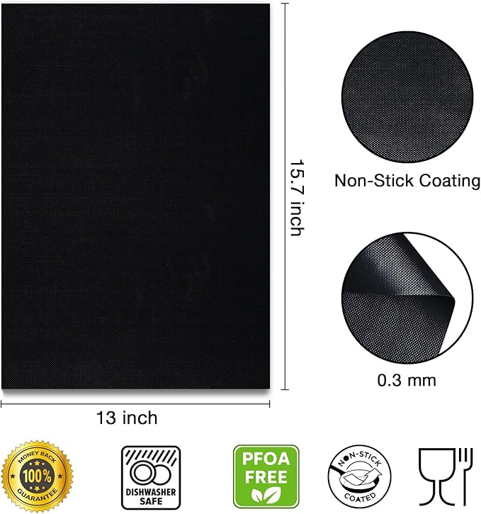 Grill Mats for Outdoor Grill Set of 5 Black BBQ Grill Tools BBQ Accessories Non-Stick Heavy Duty Grilling Mats Teflon Grill Sheets for Charcoal Grill Gas Electric Smokers Barbecue Camping RV Griller