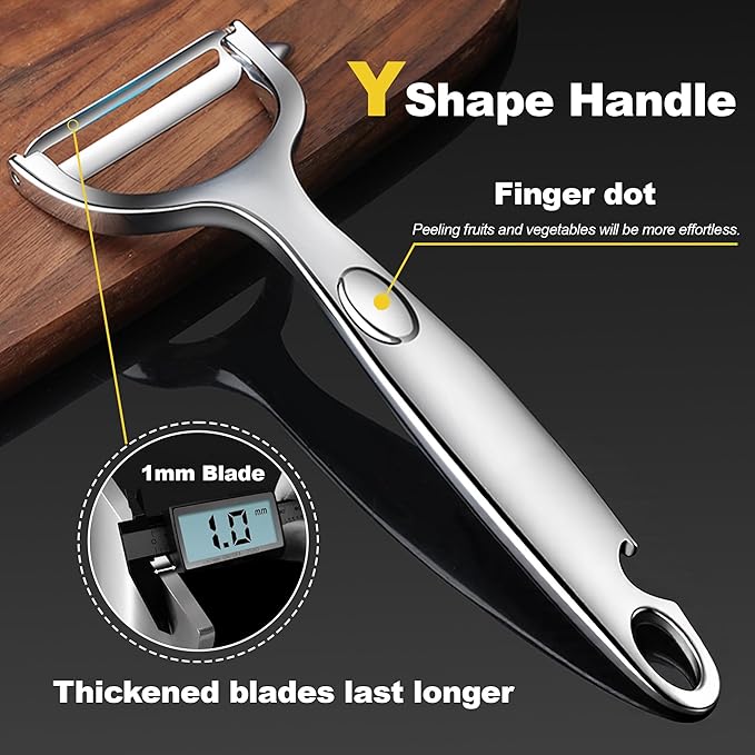Premium Vegetable Peeler, Y Shaped Super Sharp, Stainless Steel, Bottle Opener, Hanging Hole, Potato Eye Remover, Non-Slip Handle Slicer for Apple Carrot