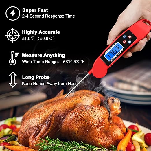 2 pcs Red Digital Talking Thermometer for The Blind, Waterproof Instant Read Food Thermometer, Probe for Cooking and Grilling