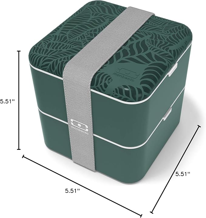 monbento - Large Bento Box MB Square Jungle with Compartments - Leakproof Lunch Box for Work and Meal Prep - BPA Free - Food Grade Safe - Nature Pattern - Green