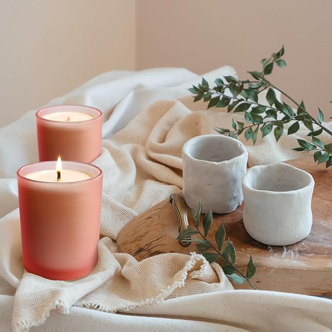 Thick Candle Jars for Making Candles 12 Pcs, 7 OZ Empty Jars with Wood Lids for Candle Making, Sample Container, Frosted Pink
