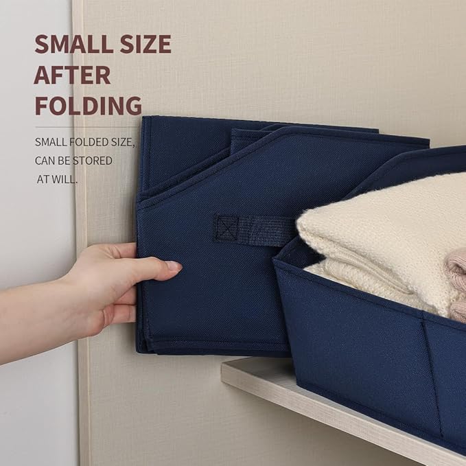 Closet Baskets for Shelves Trapezoid - Decorative Storage Baskets with Handle, Closet Bins for Organization, Shelf Storage Bins for Clothes, Books, Home, Office, 8 Pack, Navy Blue