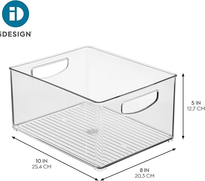 InterDesign iDesign Plastic Stackable Pantry Bin - Organizer Bin with Handles for Cabinets or Fridge - Set of 2 - Clear