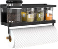 Magnetic Paper Towel Holder, 2-in-1 Magnetic Spice Rack with Hooks,Wall Mount Shelf Towel Rack for Refrigerator (Black, With hook)