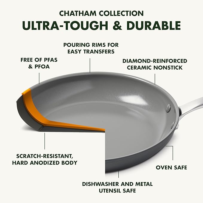 GreenPan Chatham Hard Anodized Healthy Ceramic Nonstick, 10" and 12" Frying Pan Skillet Set, PFAS-Free, Dishwasher Safe, Oven Safe, Gray