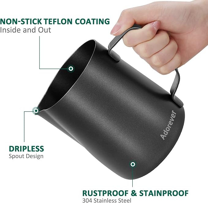 Milk Frothing Pitcher 600ml/20oz Steaming Pitchers Stainless Steel Milk Coffee Cappuccino Latte Art Barista Steam Pitchers Milk Jug Cup with Decorating Art Pen, Matte Black