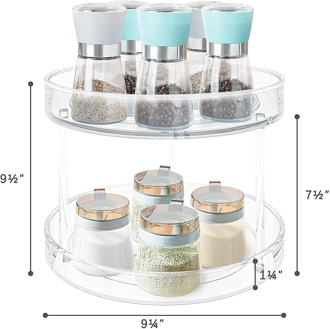 VAEHOLD 2 Tier Lazy Susan Turntable Spice Rack Organizer for Kitchen Cabinet, Farmhouse Tiered Tray Decorative Trays for Fruit, Snacks - Organizer for Cupboard, Pantry, Bathroom, Table