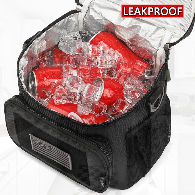 FlowFly Tactical Lunch Bag Large Insulated Lunch Box Cooler Tote for Men, Women with MOLLE/PALS Webbing (Black)